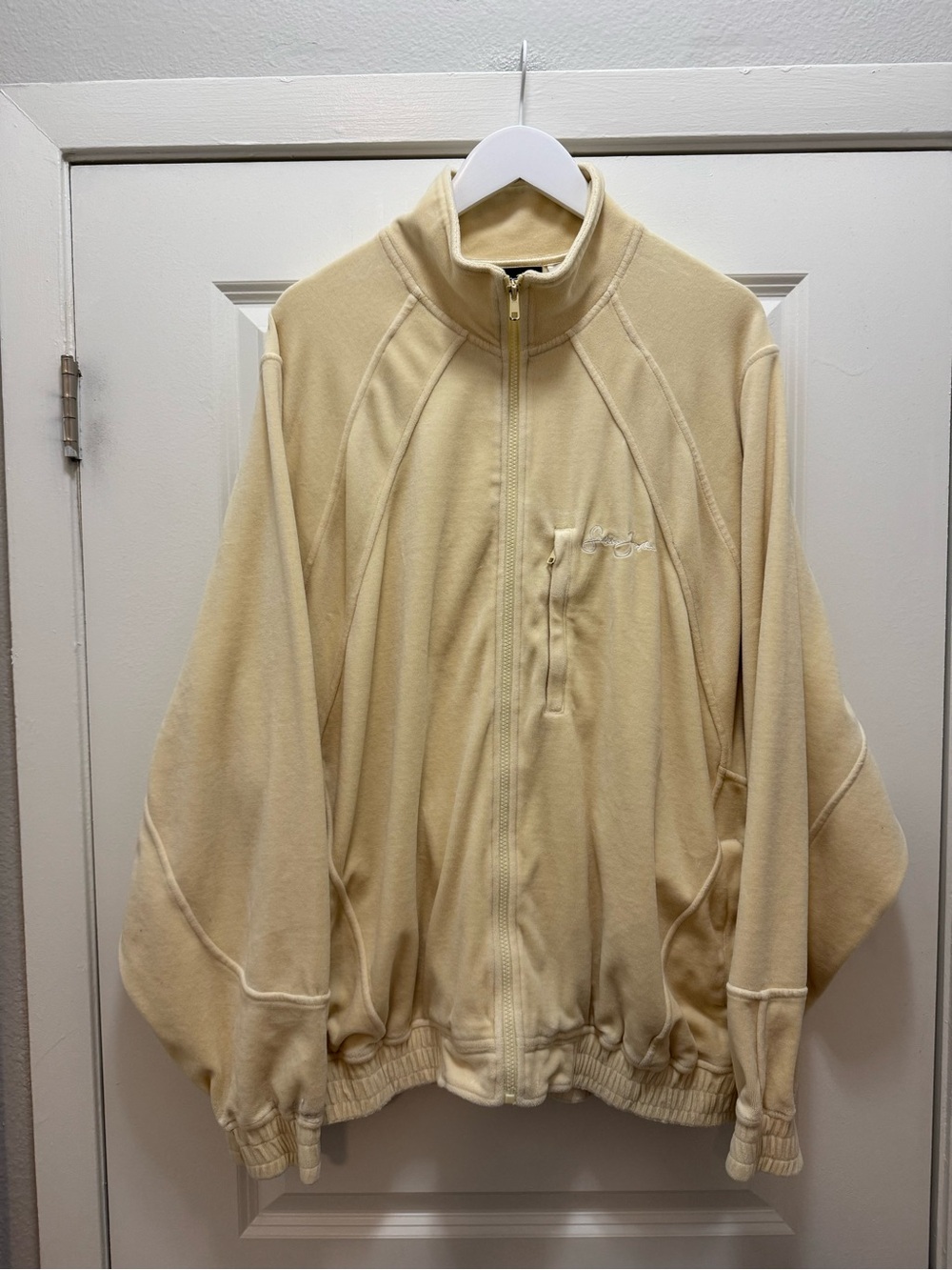 Vintage Sean John Velour Track Jacket Yellow Full Zip Embroidered Logo